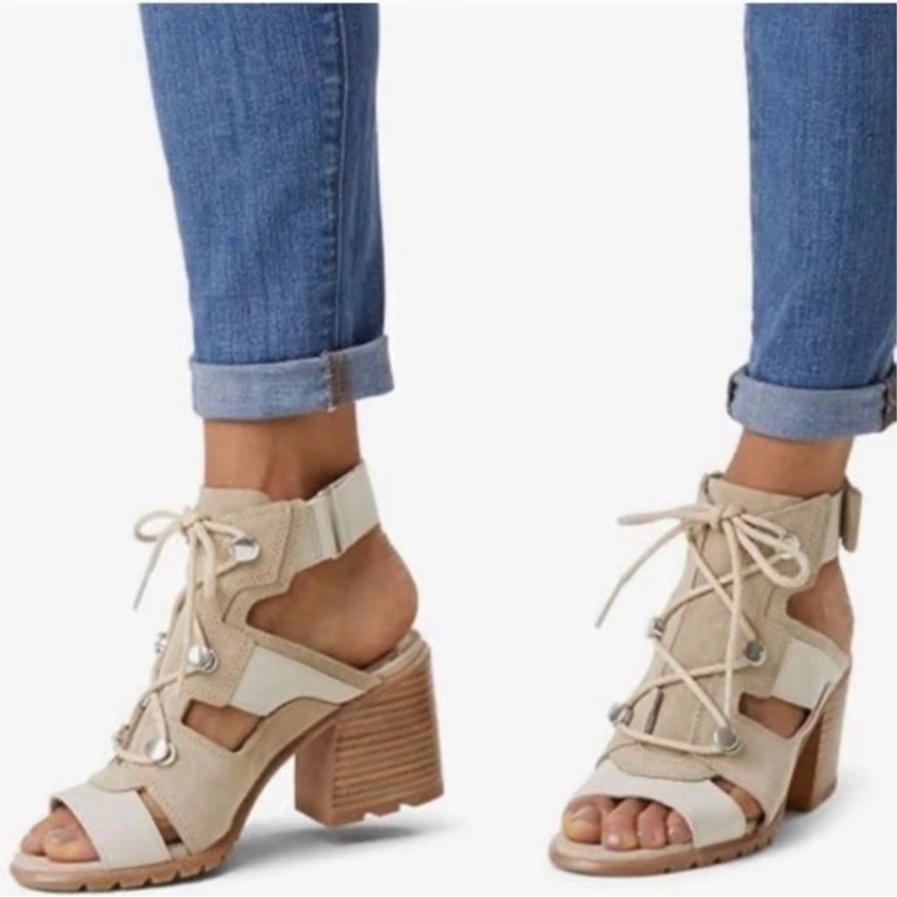 Sorel Beige Lace-Up Sandals